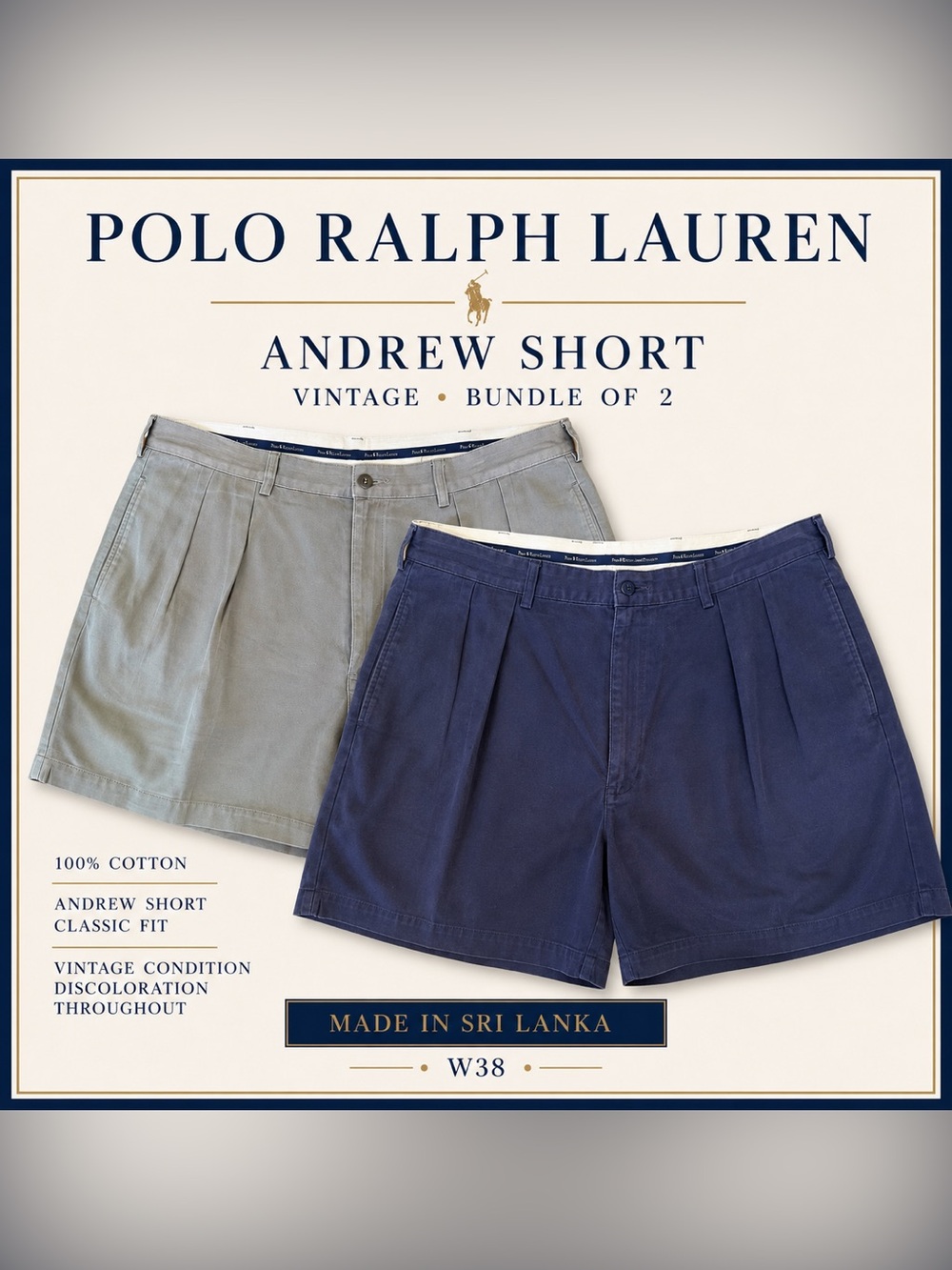 Polo by Ralph Lauren Pleated Shorts - Navy & Light Gray Bundle